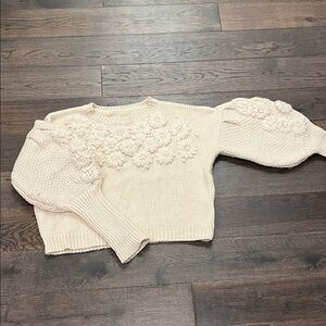 Cream Floral Knit Crop Sweater